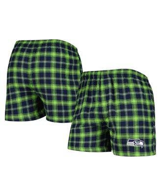 Men's College Navy and Neon Green Seattle Seahawks Ledger Flannel Boxers by CONCEPTS SPORT