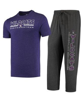 Men's Heathered Charcoal, Purple Distressed Northwestern Wildcats Meter T-shirt and Pants Sleep Set by CONCEPTS SPORT