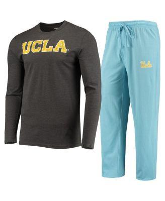 Men's Light Blue, Heathered Charcoal Distressed UCLA Bruins Meter Long Sleeve T-shirt and Pants Sleep Set by CONCEPTS SPORT