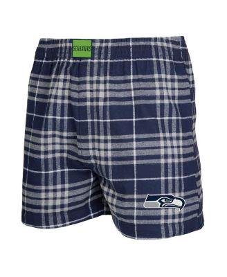 Men's Navy, Gray Seattle Seahawks Concord Flannel Boxers by CONCEPTS SPORT