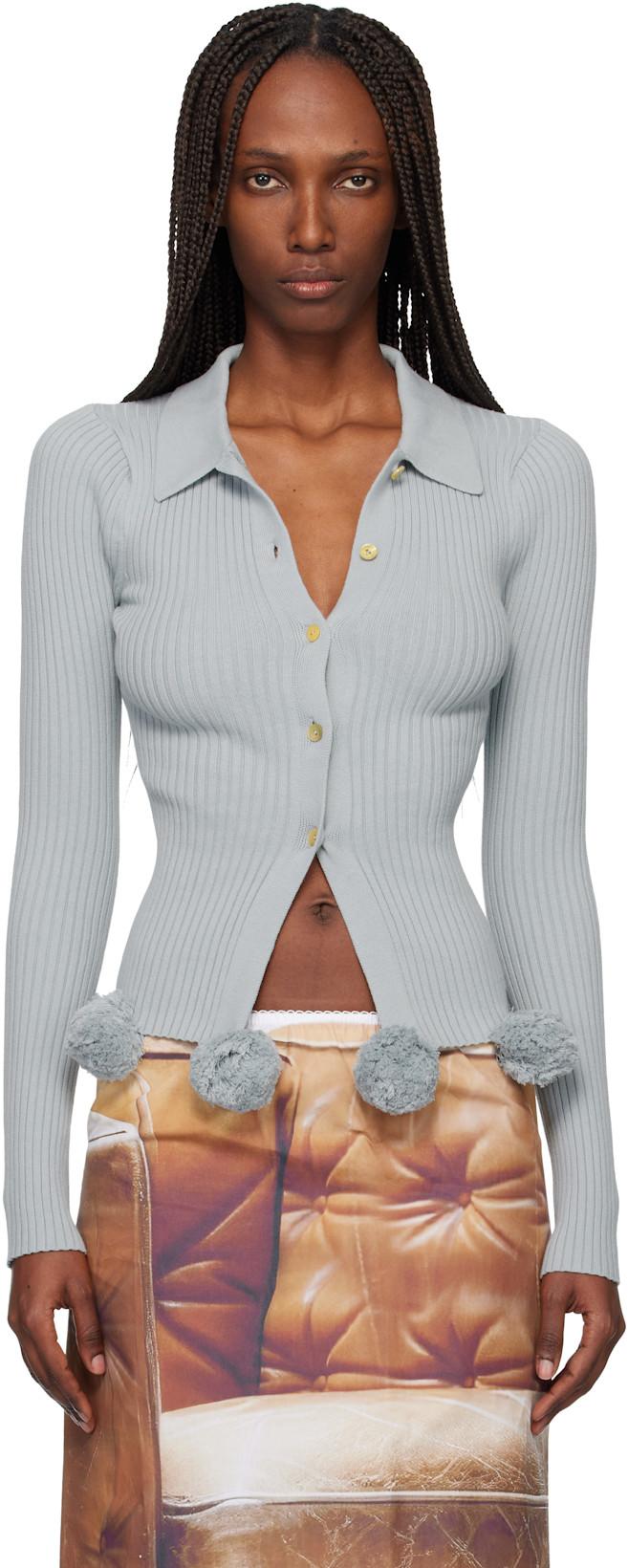 Blue Pom Pom Cardigan by CONNER IVES