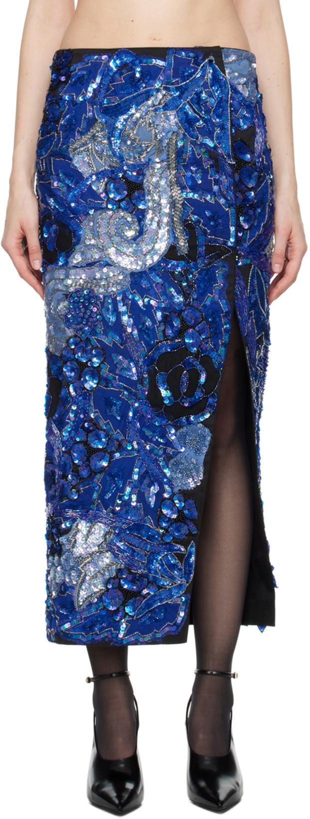 Blue Sequin Maxi Skirt by CONNER IVES