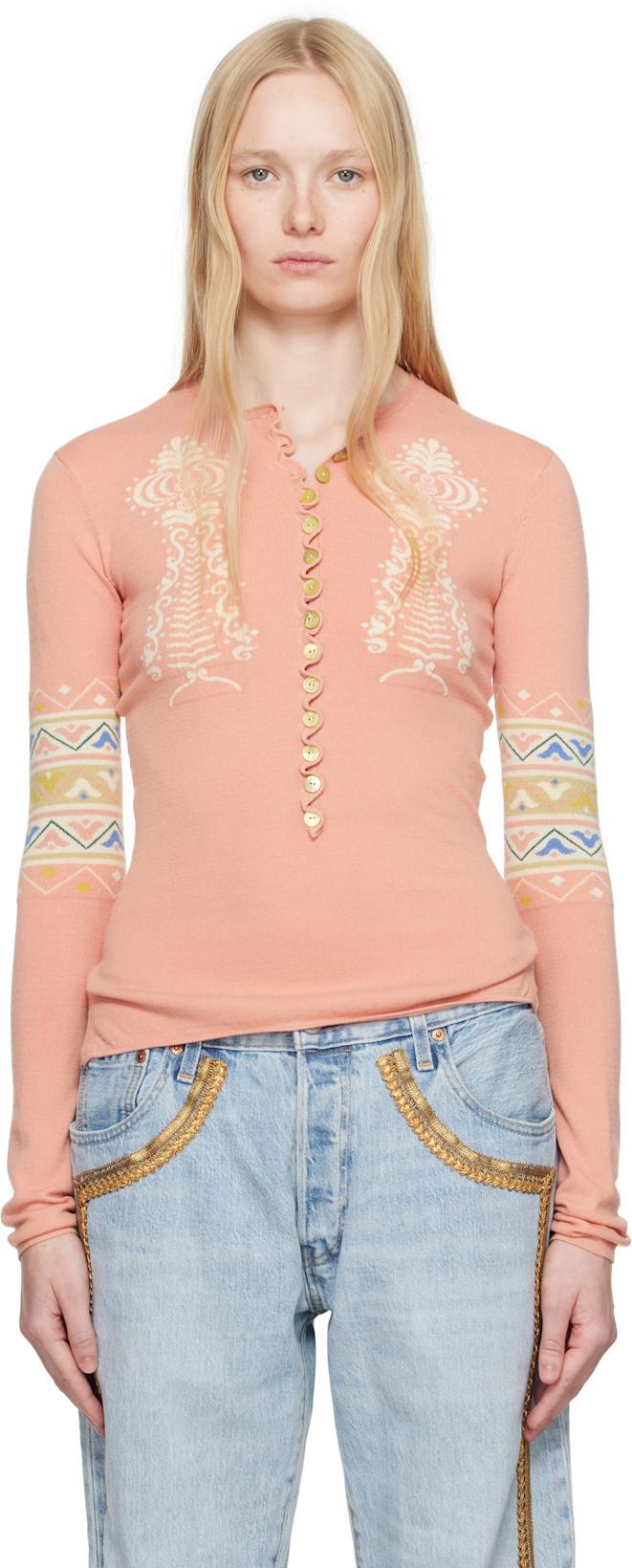 Pink Sock Long Sleeve Henley by CONNER IVES