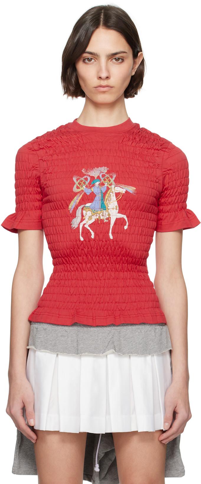 Red Camelot Shirred T-shirt by CONNER IVES