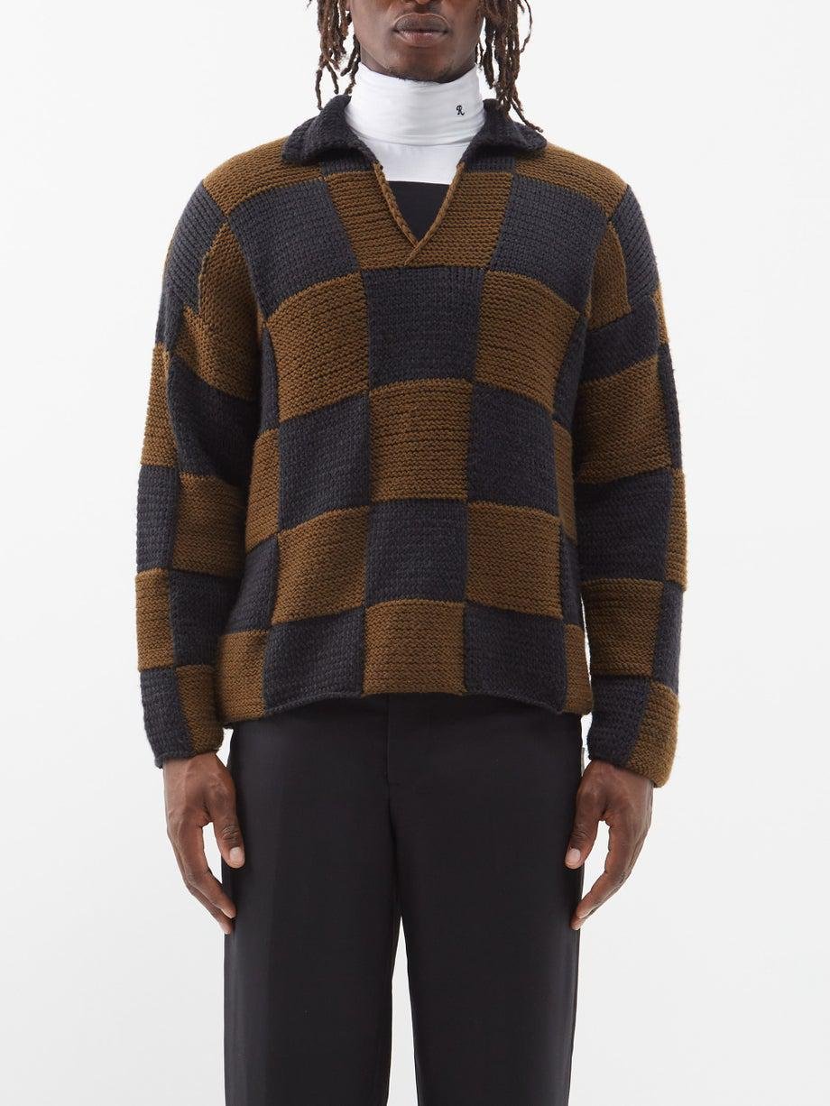 Open-collar tile-check merino polo sweater by CONNOR MCKNIGHT