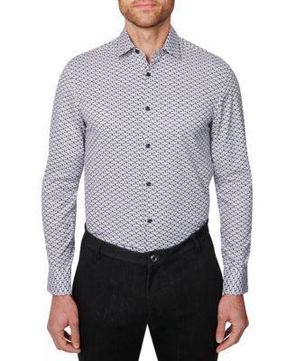 Con.Struct Men's Slim-Fit Performance Stretch Cooling Comfort Geo-Print Dress Shirt by CONSTRUCT
