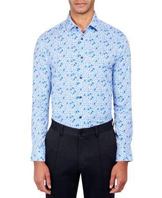 Men's Slim Fit Floral Print Performance Stretch Cooling Comfort Dress Shirt by CONSTRUCT
