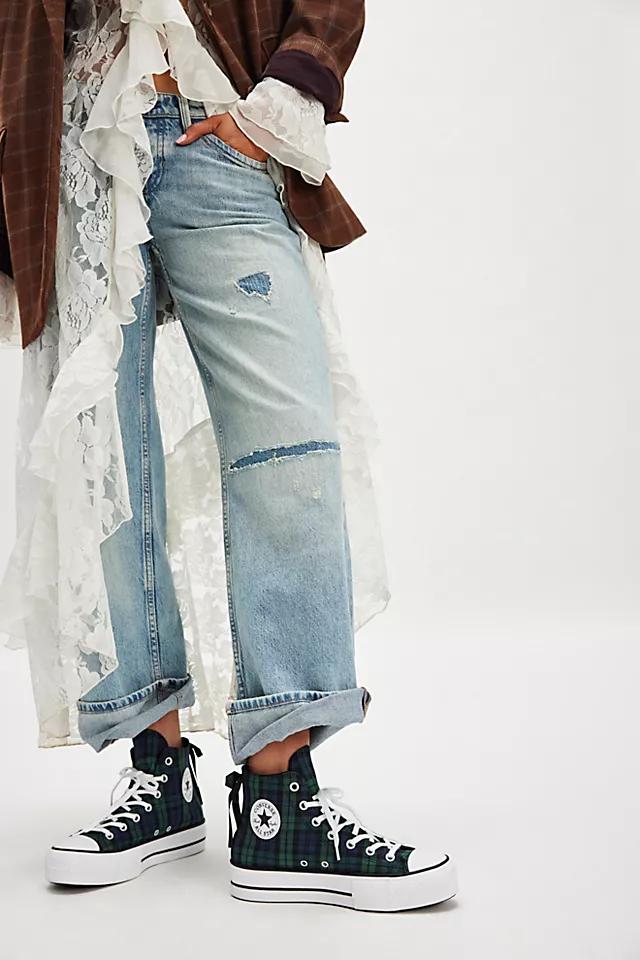 Chuck Taylor All Star Lift High-Top Plaid Sneakers by CONVERSE | FREE PEOPLE