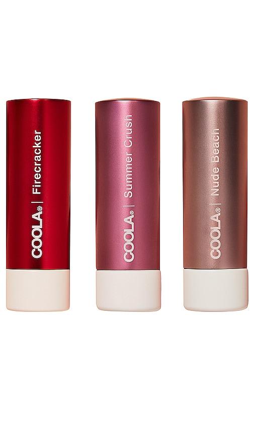 COOLA Mineral Liplux Lip Balm SPF30 Trio in Nude Beach, Summer Crush, & Firecracker by COOLA