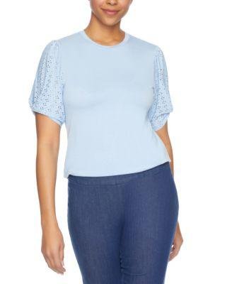 Women's Polyester Eyelet Sleeve Knit T-shirt by COOPER&ELLA