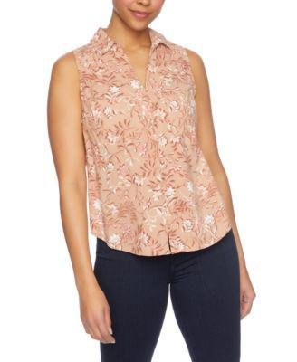 Women's Sleeveless Front Button Shirt by COOPER&ELLA