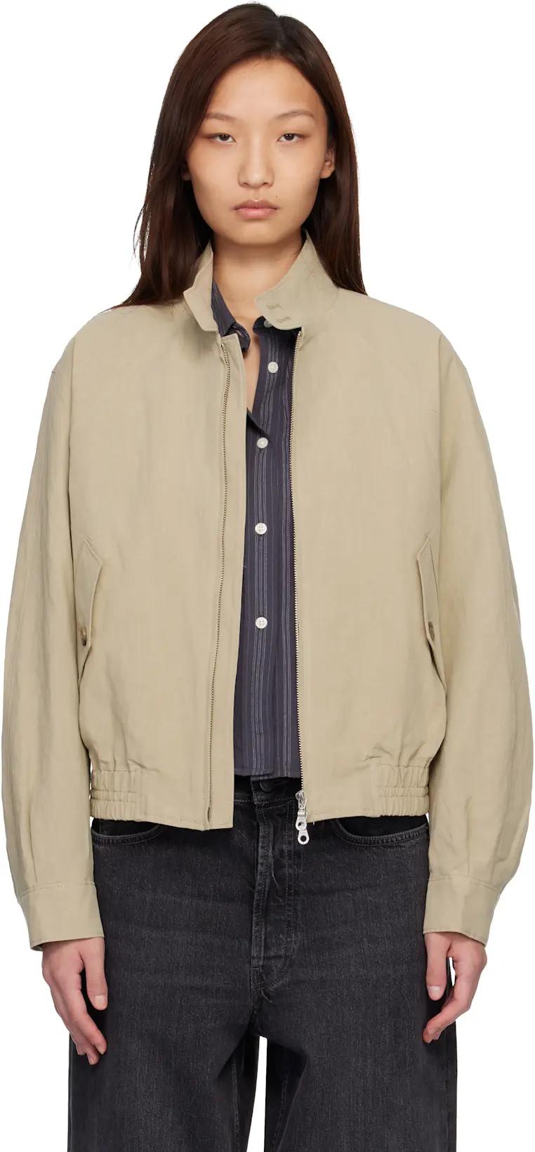 Beige Linen Blend Harrington Jacket by COOR