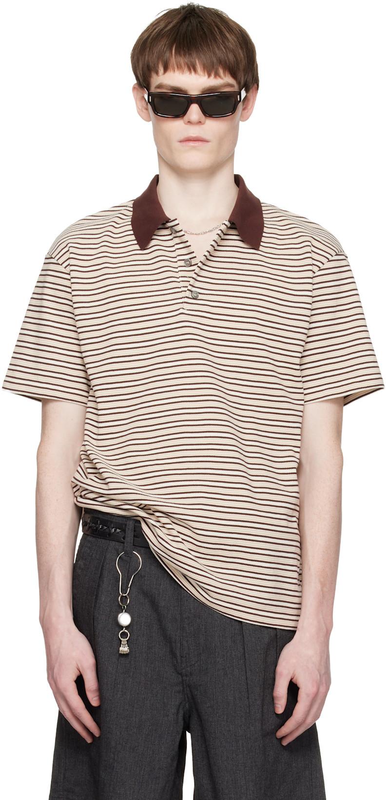 Beige Multi-Pin Stripe Polo by COOR