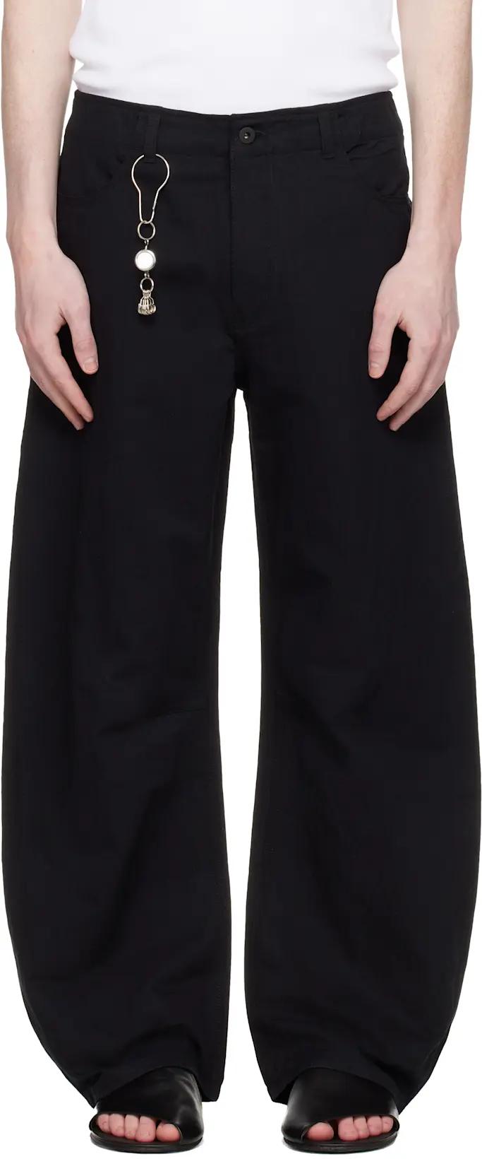 Black Deep Curved Cotton Blend Trousers by COOR