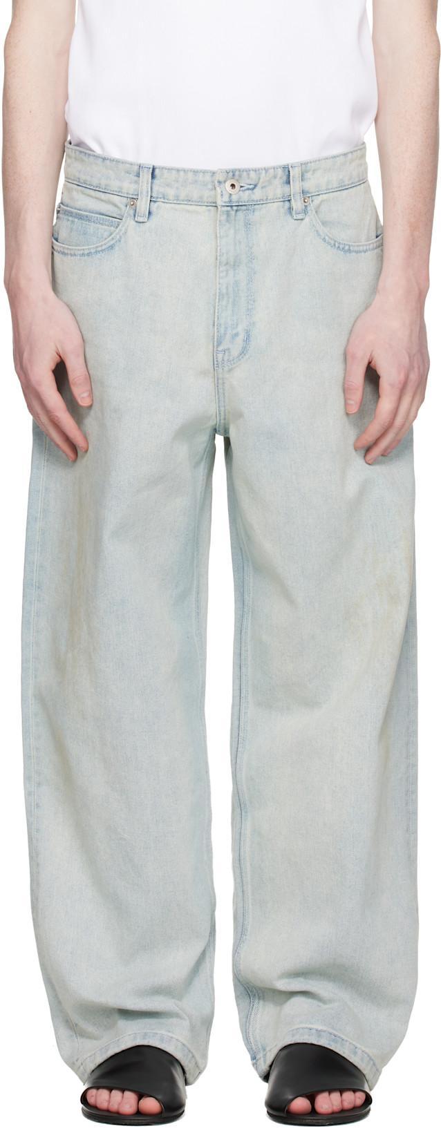 Blue Straight Cut Sand Washed Jeans by COOR