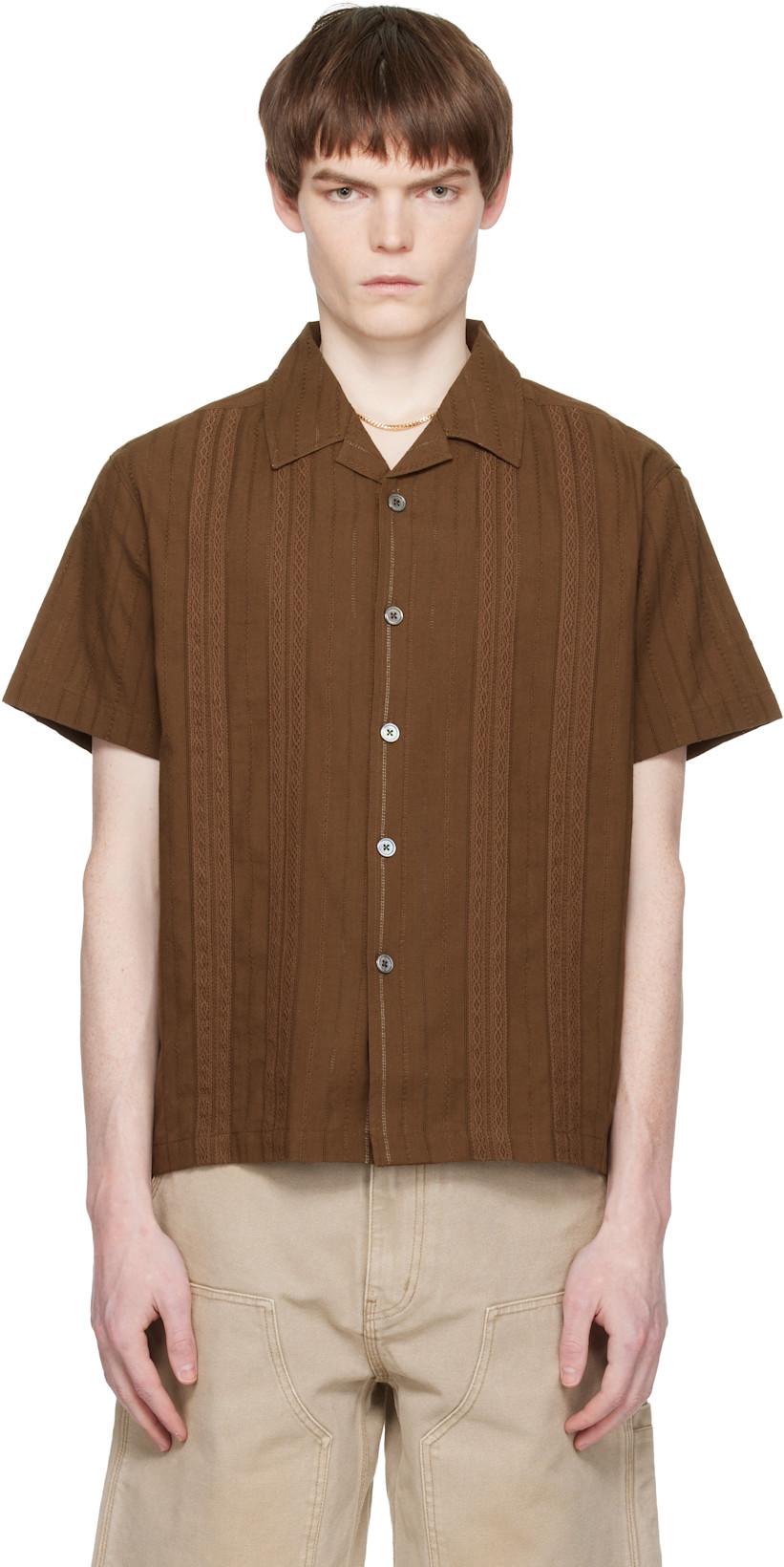 Brown Guayabera Tape Half Shirt by COOR