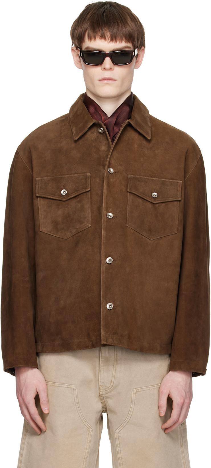 Brown Two-Tone Button Suede Jacket by COOR
