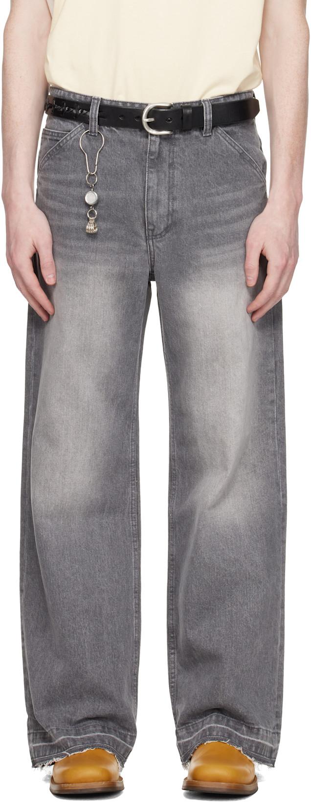 Gray Cut-Off Semi Flare Jeans by COOR