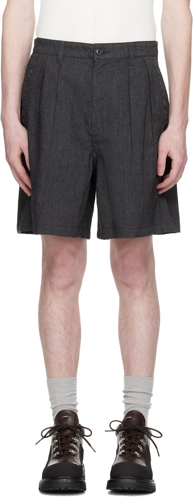 Gray Two Tuck Linen Shorts by COOR