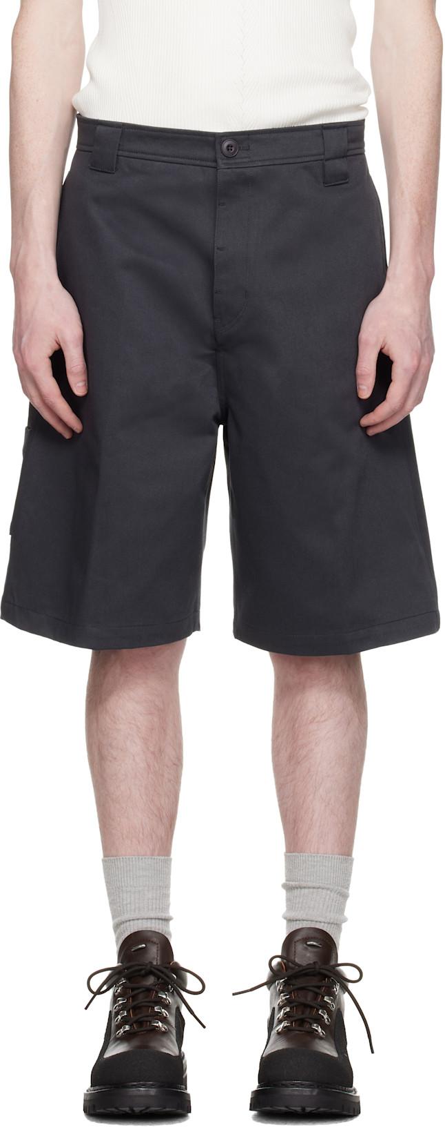 Navy Cotton Blend Stitch Pointed Bermuda Shorts by COOR