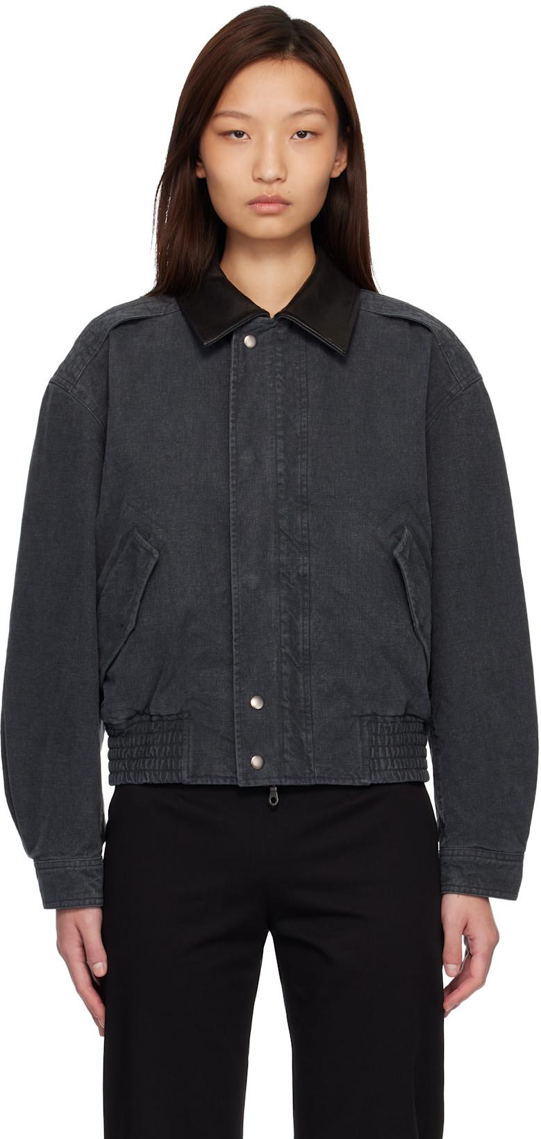 Navy Leather Collar Washed Cationized Bomber Jacket by COOR