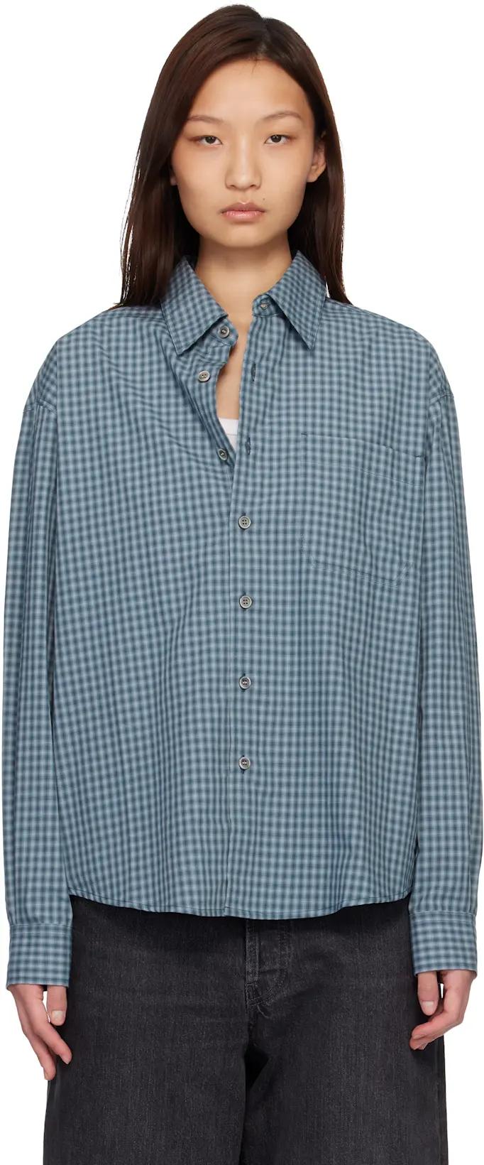 Navy Micro Ombre Check Shirt by COOR