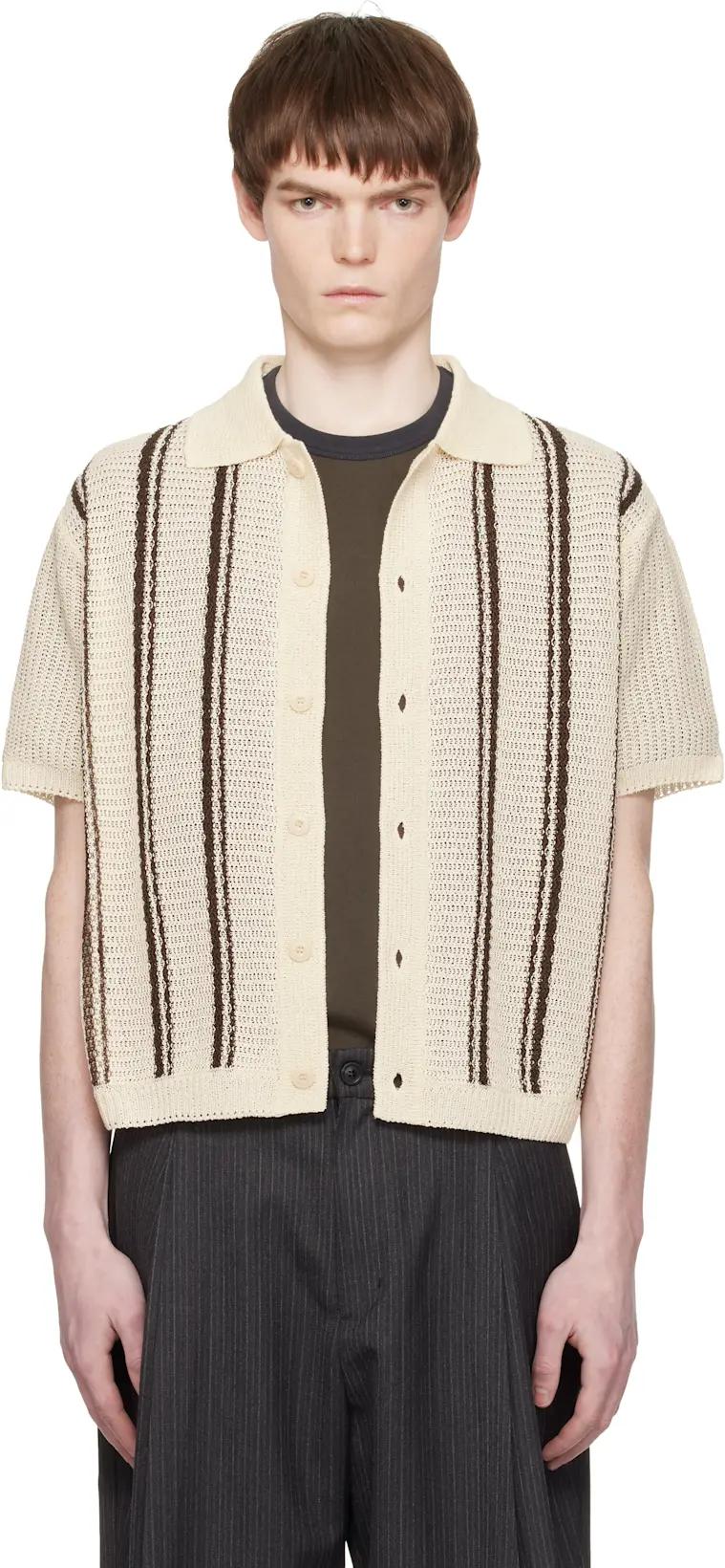 Off-White Double Pin Striped Half Cardigan Shirt by COOR