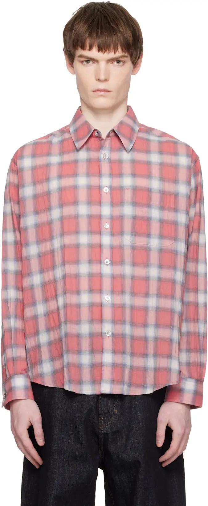 Red Seersucker Ombre Checkered Shirt by COOR