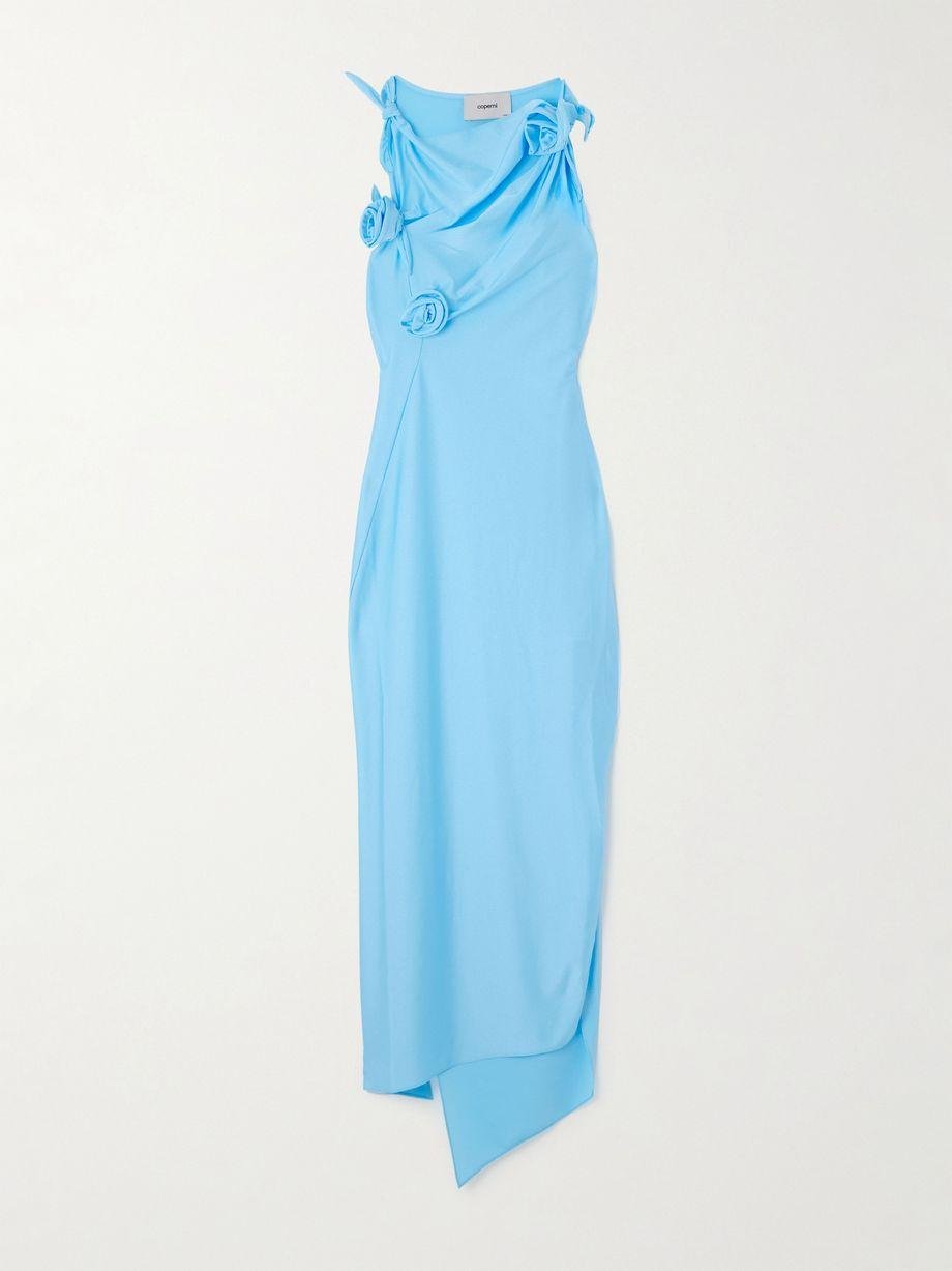 Asymmetric appliquéd stretch-satin maxi dress by COPERNI