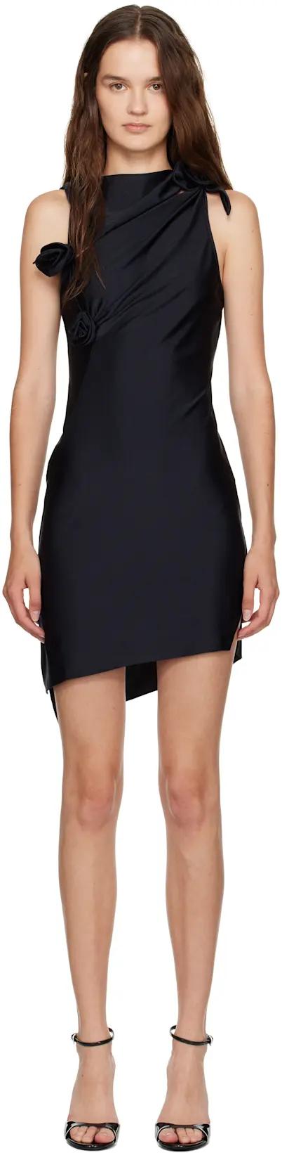 Black Asymmetric Flower Minidress by COPERNI