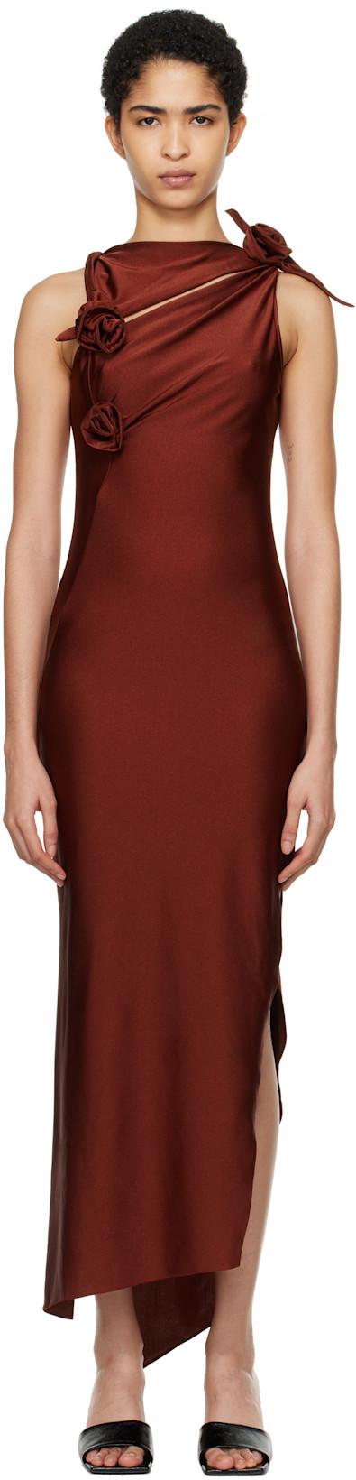 Burgundy Asymmetric Flower Midi Dress by COPERNI