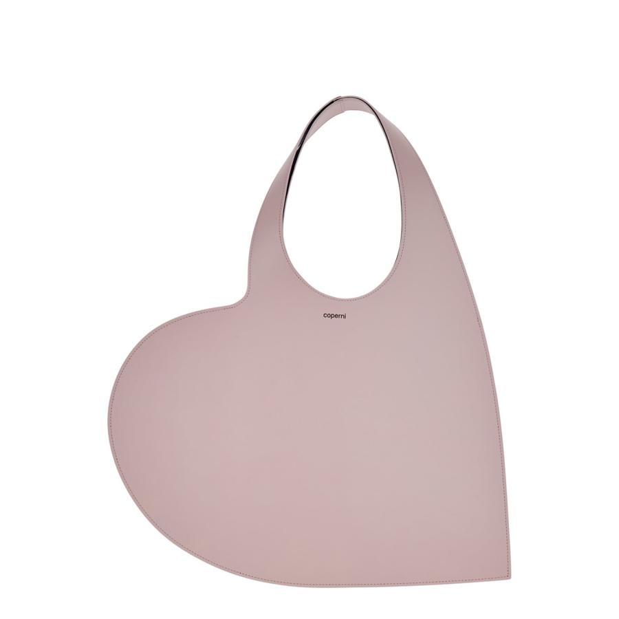 Coperni Heart Pink Shoulder Bag With Logo Print In Leather by COPERNI