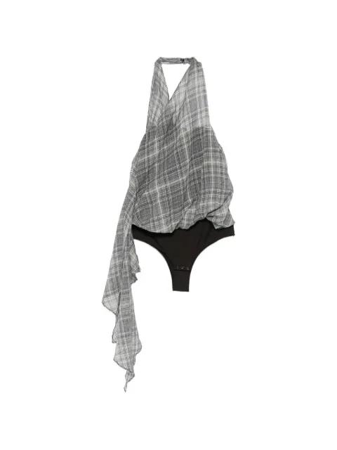 draped check-print bodysuit by COPERNI
