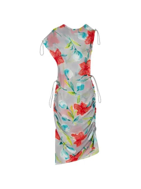 floral-print ruched silk midi dress by COPERNI