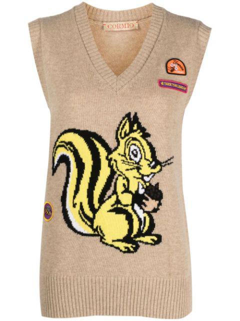 squirrel-print knit vest by CORMIO