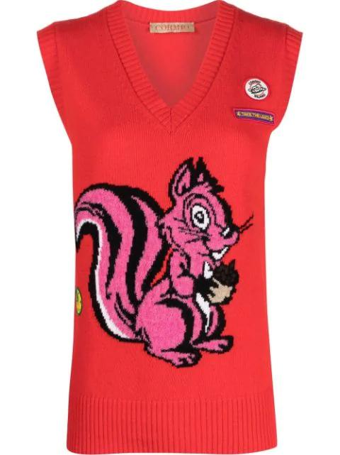 squirrel-print knit vest by CORMIO