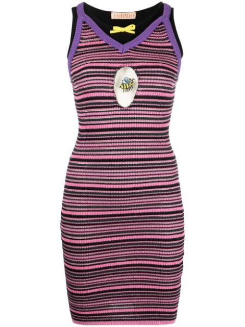 striped cotton-silk-cashmere bodycon dress by CORMIO