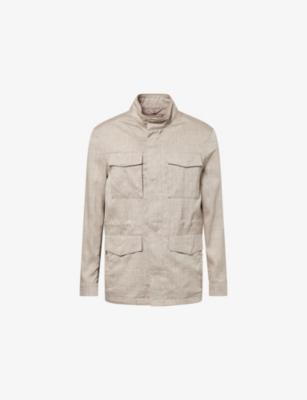 High-Neck Long-Sleeve Linen And Wool-Blend Field Jacket by CORNELIANI