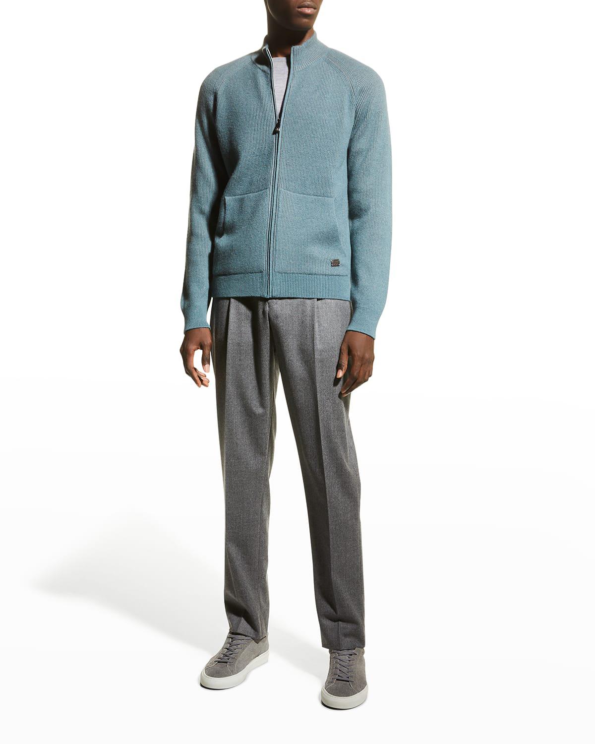 Men's Ribbed Full-Zip Sweater by CORNELIANI