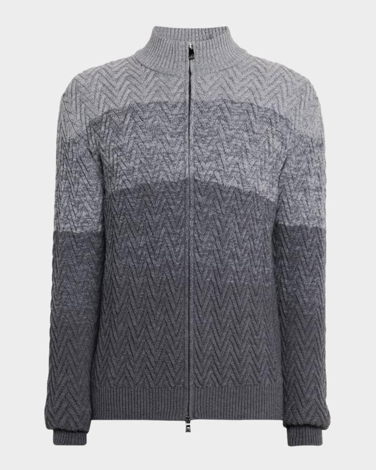 Men's Wool Herringbone Full-Zip Sweater by CORNELIANI