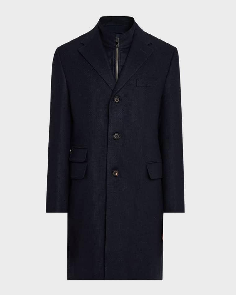 Men's Wool Mini Check Vested Overcoat by CORNELIANI