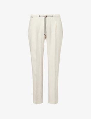 Pleat Drawstring Linen Trousers by CORNELIANI
