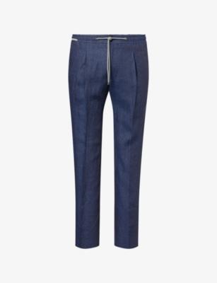Pleated Drawstring Linen Trousers by CORNELIANI