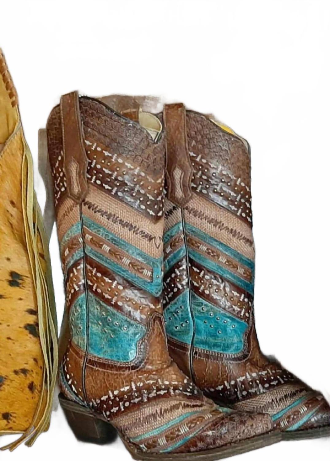 Women's Embroidery And Stud Boots In Brown/turquoise/embroidery by CORRAL