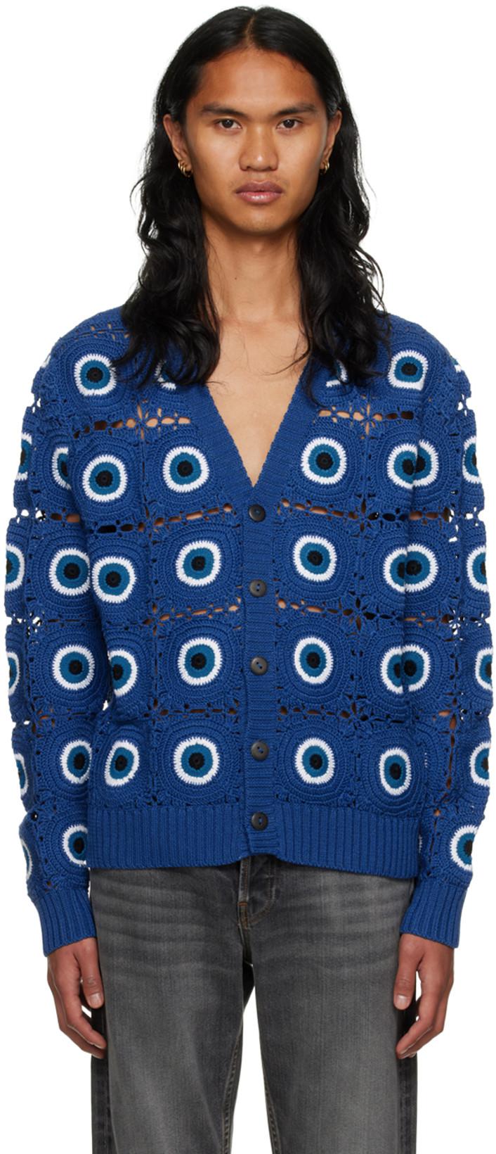 Blue Evil Eye Cardigan by CORRIDOR