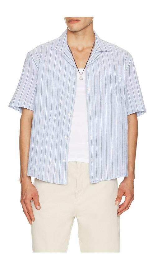 Corridor Linen Broadstripe Short Sleeve Shirt in Blue by CORRIDOR