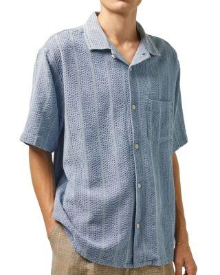 Seersucker Short Sleeve Camp Shirt by CORRIDOR