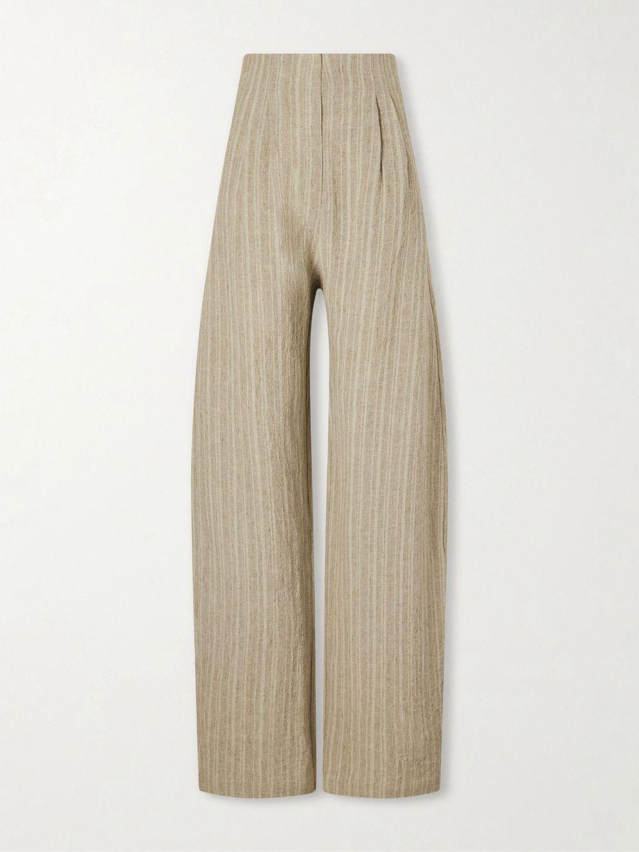Camila pleated striped linen wide-leg pants by CORTANA
