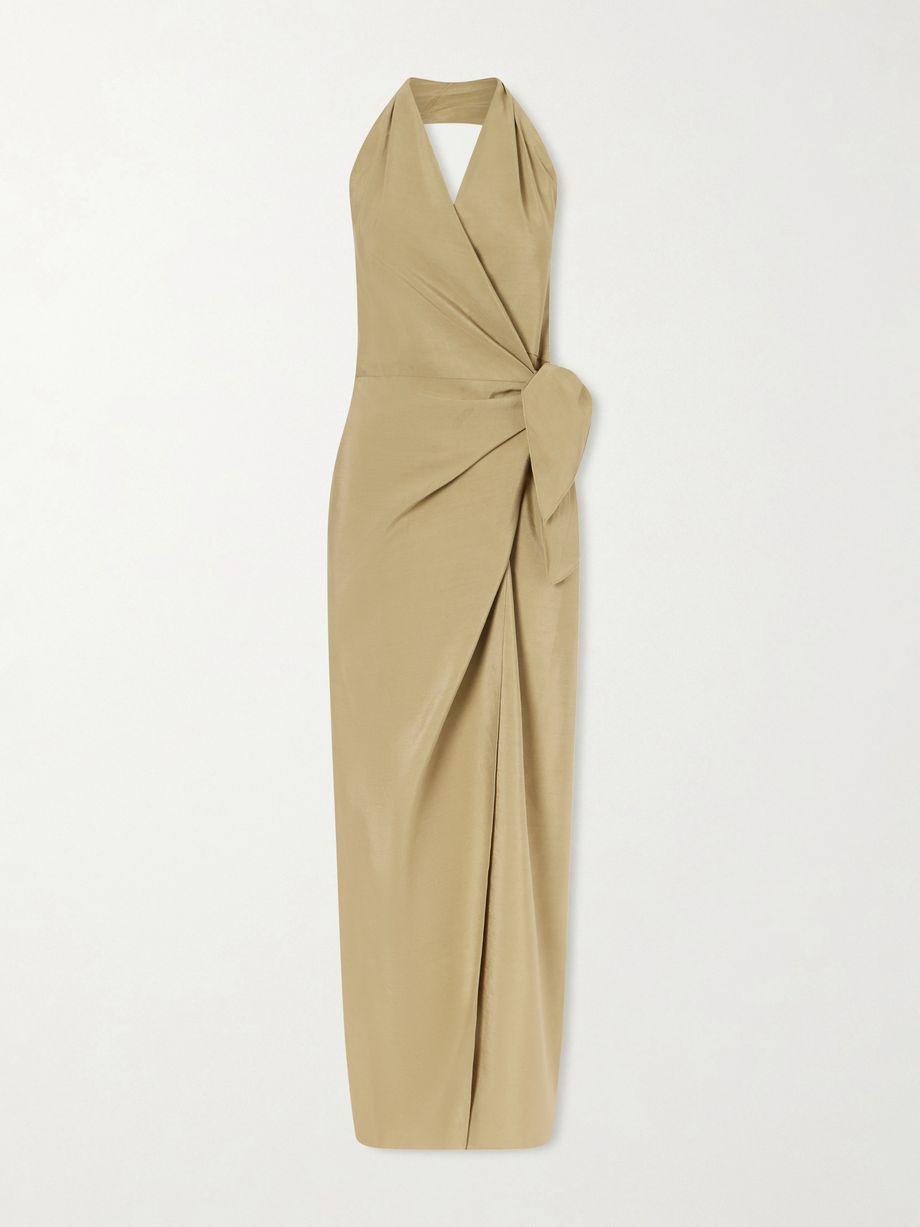 Mona halterneck linen and silk-blend maxi dress by CORTANA