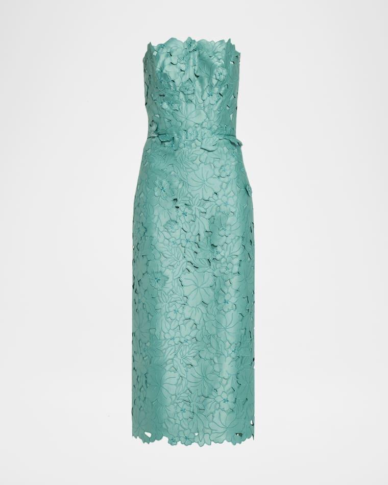 Astelle Strapless Floral-Cut Lace Midi Pencil Dress by COSTARELLOS